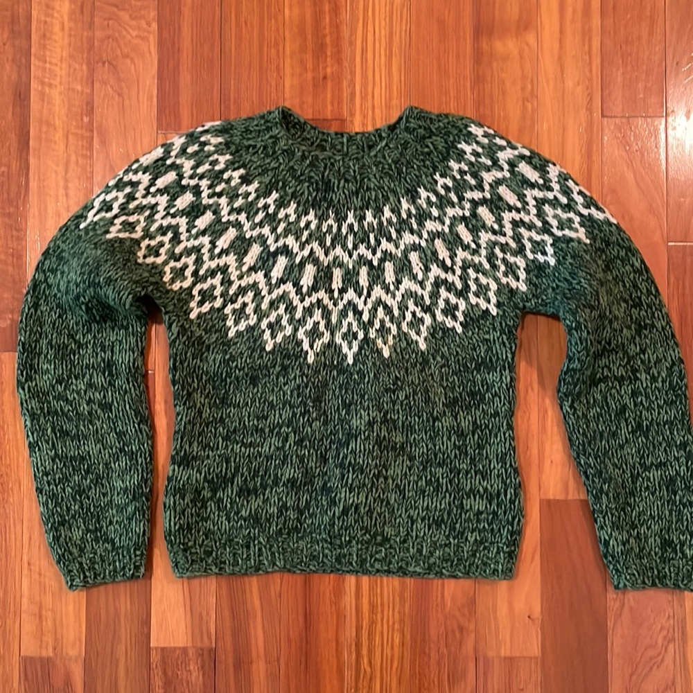 American Eagle Lambs Wool Green Fair Isle Sweater